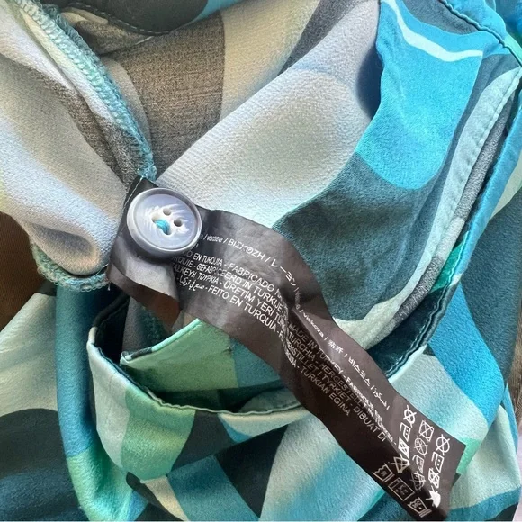 NWOT ZARA The Safia Pant Blue Psychedelic High Waisted Satin Flowy Y2K Sz XL - Picture 7 of 10